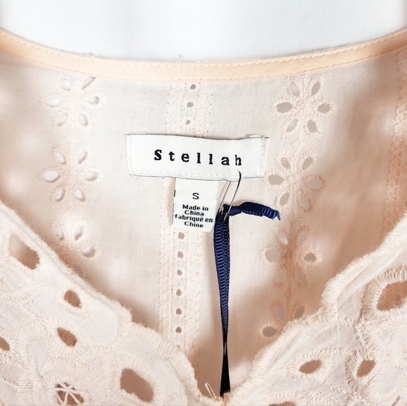 STELLAH Eyelet Scalloped Smocked Dress NWT pink - Picture 6 of 8